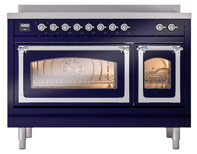 Ilve® Nostalgie II Noblesse 48'' Midnight Blue Pro Style Induction Range with Chrome Trim-1
