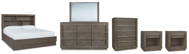 Benchcraft® Anibecca 6-Piece Weathered Gray California King Bookcase Bed Set-0