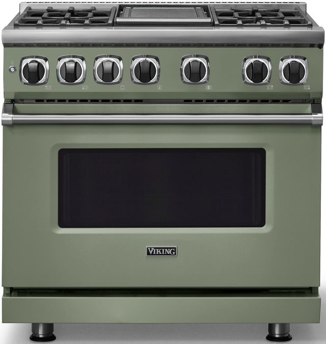 Viking® 7 Series 36" Eucalyptus Pro Style Dual Fuel Range with Griddle-2