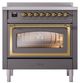 Ilve® Nostalgie II Noblesse 36'' Graphite Matte Pro Style Induction Range with Brass Trim-1