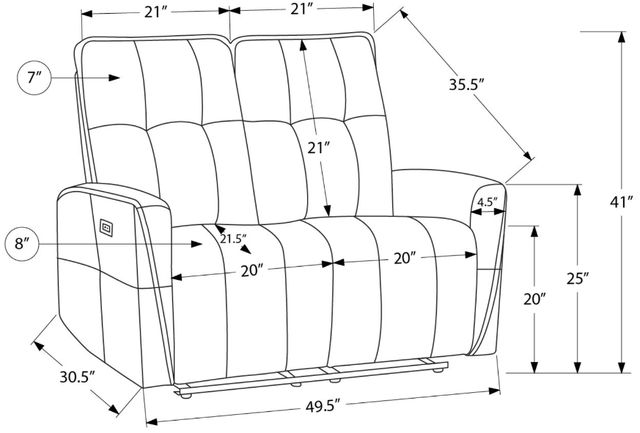 Monarch Specialties Inc. Light Grey 50" Small Upholstered Power 2-Seater Reclining Loveseat-2