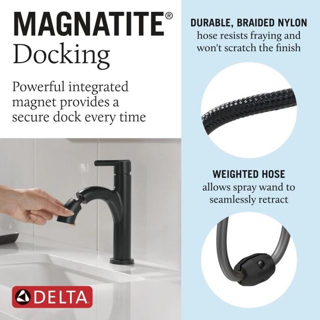 Delta Nicoli® Matte Black Single Handle Arched Pull-Down Bathroom Faucet-4