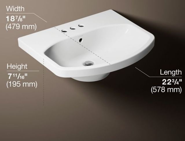 Kohler Cimarron® White 22.75" Centerset Faucet Holes Rectangular Pedestal Bathroom Sink-3