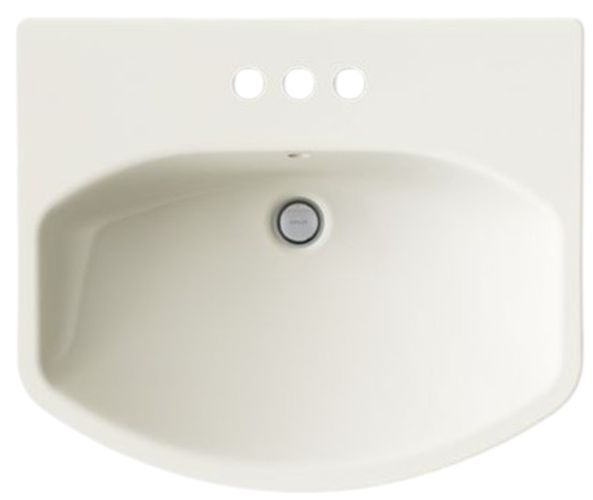 Kohler Cimarron® Biscuit 22.75" Centerset Faucet Holes Rectangular Pedestal Bathroom Sink-1