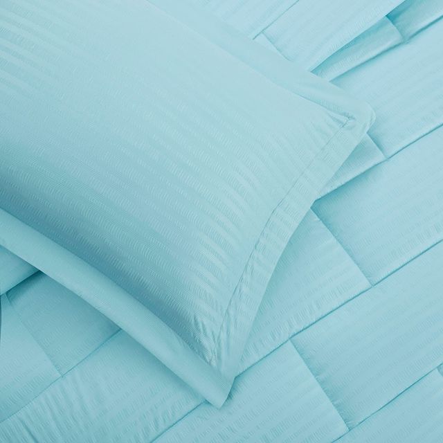 Olliix by Intelligent Design Avery Aqua Full/Queen Seersucker Down Alternative Comforter Mini Set-2