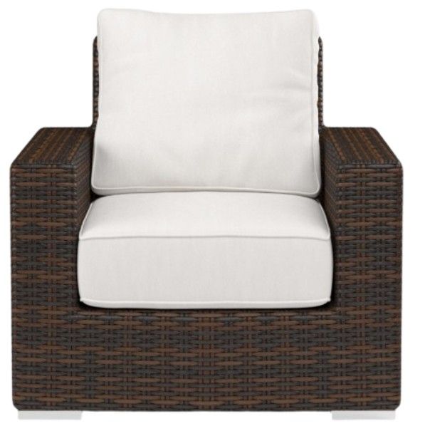 Sunset West Montecito Cognac Resin Wicker Outdoor Club Chair with Canvas Flax Cushion-1