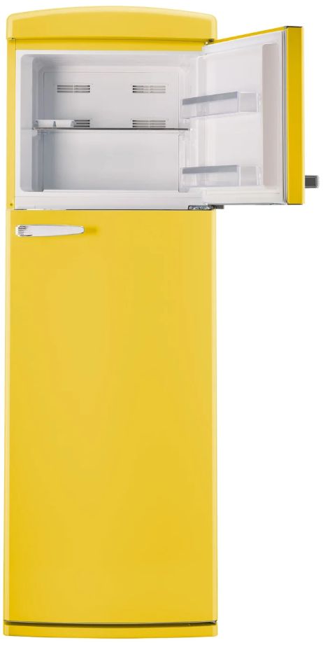 Unique Appliances 24” 11 Cu. Ft. Canary Yellow Top Freezer Refrigerator with Chrome Accent Handles-4