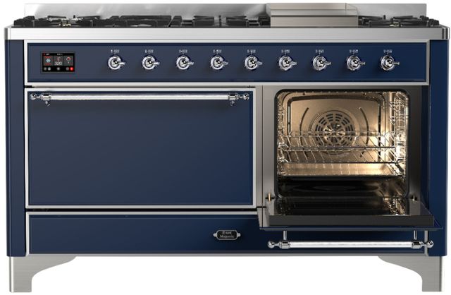 Ilve® Majestic III 60" Midnight Blue Pro Style Dual Fuel Natural Gas Range with Solid Door and Chrome Trim-3