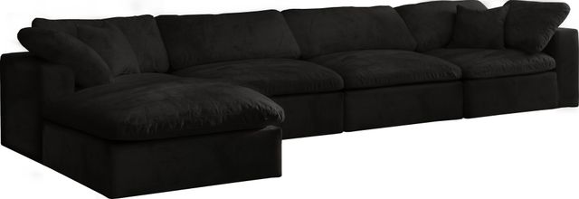 Meridian Furniture Cozy 5-Piece Black Velvet Cloud Modular Sectional-1