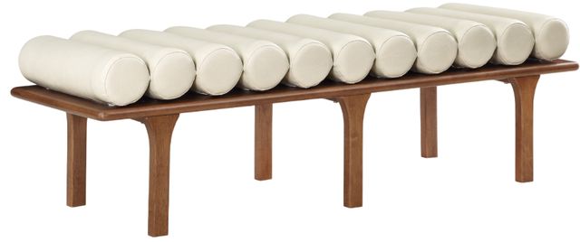 Meridian Furniture Landon Cream/Walnut Vegan Leather Bench-0