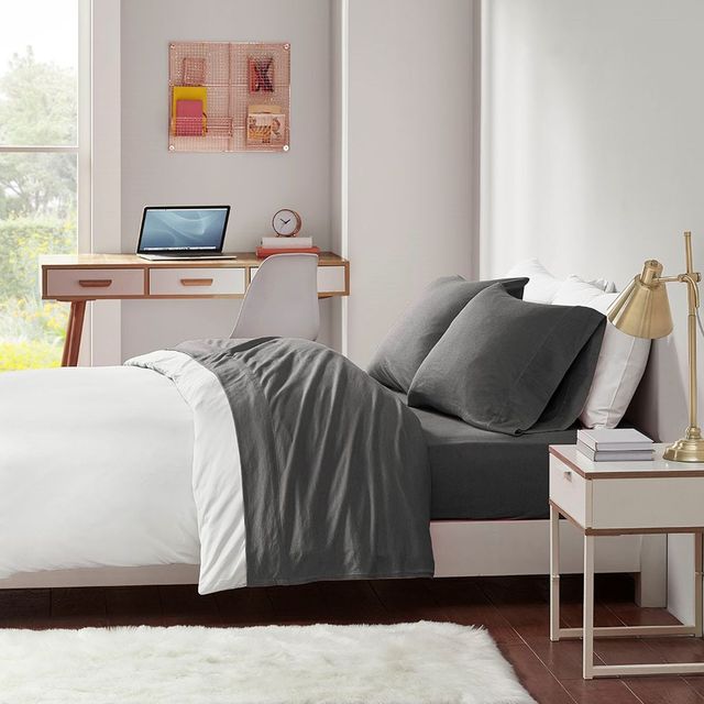 Olliix by Intelligent Design Dark Grey King Cotton Blend Jersey Knit All Season Sheet Set-3