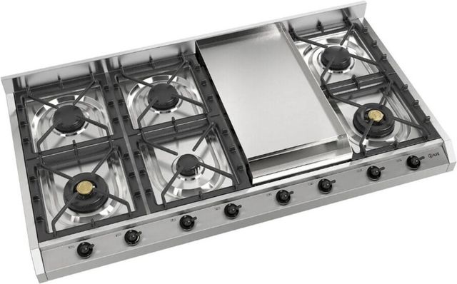 Ilve Nostalgie II 48” Stainless Steel Gas Cooktop with 8 Burners, Griddle and Burnished Trim-2