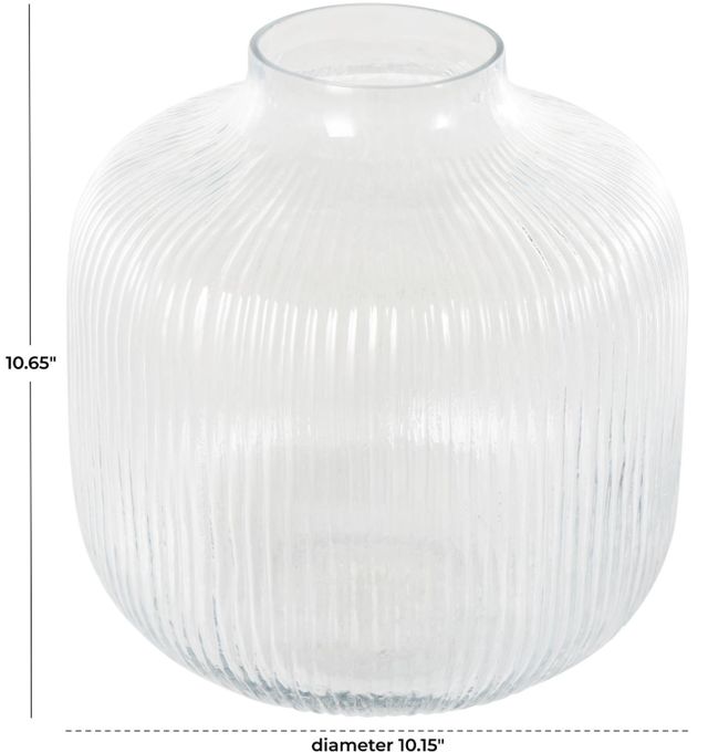 Deco Marche Clear 10" Glass Short Round Ribbed Fluted Decorative Vase-3