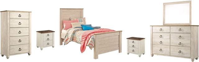 Signature Design by Ashley® Willowton 6-Piece Whitewash Twin Panel Bed Set-0