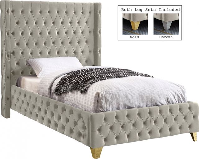 Meridian Furniture Savan Cream Twin Upholstered Panel Bed-1