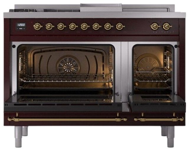 Ilve® Nostalgie II Series 48" Burgundy Pro Style Dual Fuel Range-3