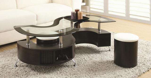 Coaster® Buckley 3-Piece Cappuccino Coffee Table and Stools Set-1