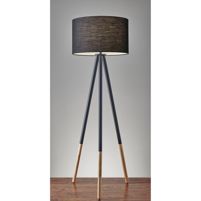 Adesso® Louise Black Painted Metal With Wood Tips Floor Lamp-1