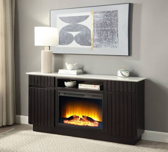 ACME Furniture Jaramillo Rustic Espresso/Natural Marble Server with Fireplace-1