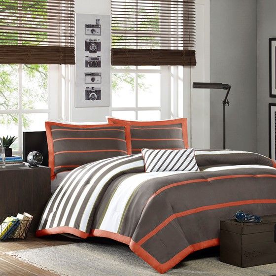 Olliix by Mi Zone Design Ashton Orange/Grey Twin/Twin Extra Large Comforter Set-0