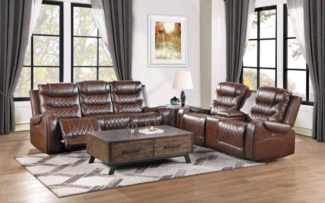 Homelegance® Putnam Brown Power Double Reclining Sofa with Center Drop-Down Cup Holders-1