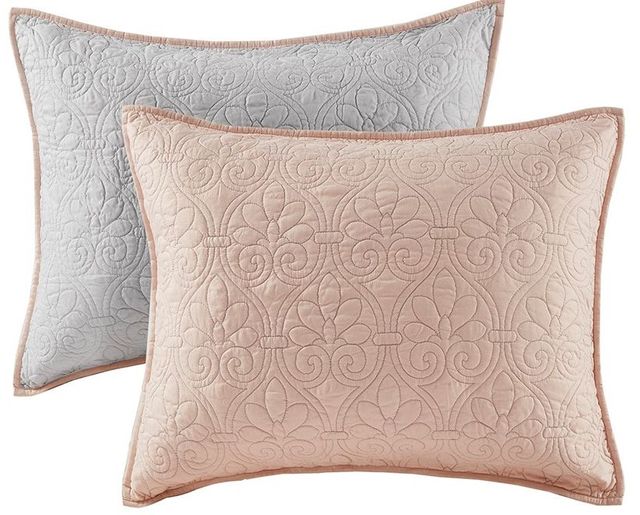 Olliix by Madison Park Blush/Light Grey King/California King Quebec Reversible Coverlet Set-2