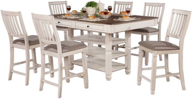Mazin Furniture Nesbitt 7-Piece Antique White Counter Height Dining Set with Oak Top -0