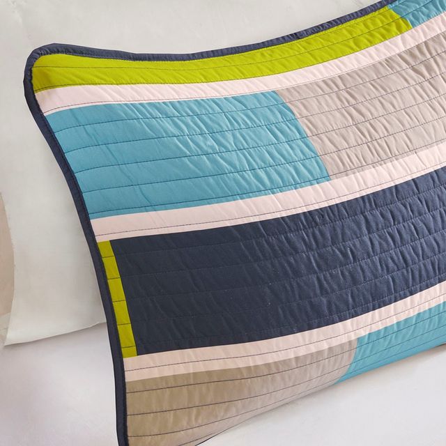 Olliix by Mi Zone Bradley Blue and Lime Green Full/Queen Reversible Coverlet Set-3