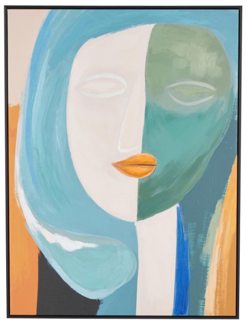 Deco Marche Multi-Colored Canvas Woman Impressionist Living Room Framed Wall Art with Brushed Paint Strokes and Black Frame-0