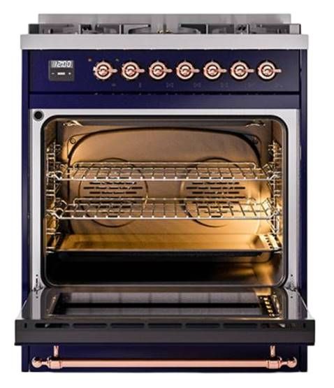 Ilve® Nostalgie II Noblesse 30'' Midnight Blue Pro Style Dual Fuel Range with Copper Trim-1