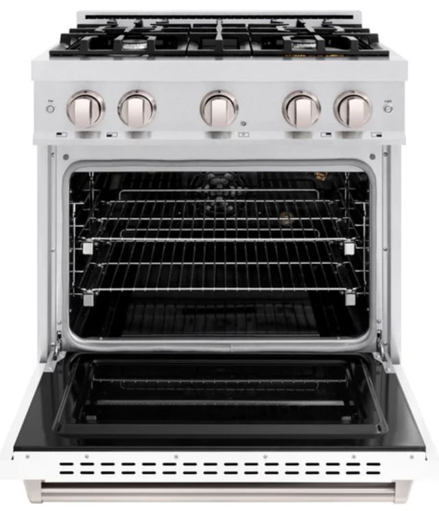 ZLINE Classic 30" Satin Stainless Steel Pro Style Gas Range with White Matte Door-1