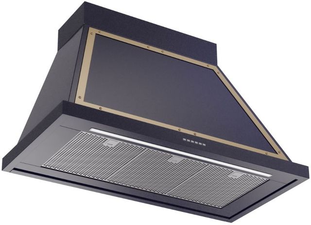 Ilve® Nostalgie II Noblesse 40" Midnight Blue Wall Mounted Range Hood with Brass Trim-1