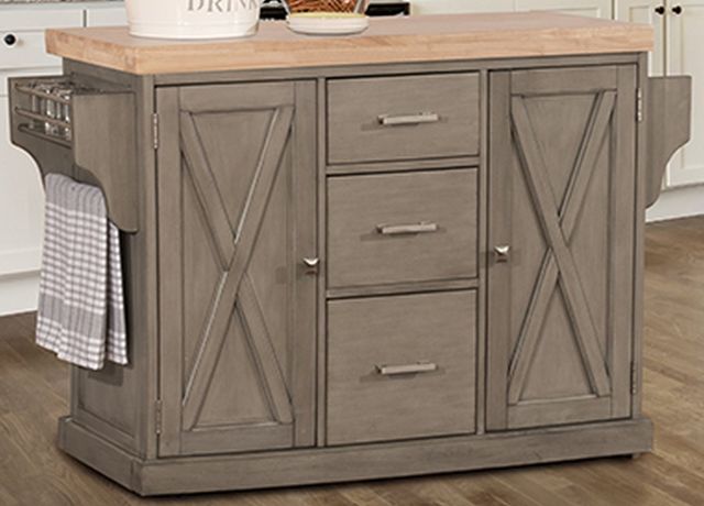 HH2 Home Brigham Distressed Gray Kitchen Island with Natural Wood Top-0