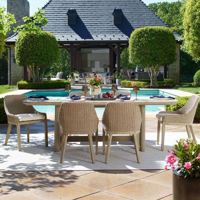 Uttermost® Harbor Cerused Wheat Herringbone Wooden Indoor-Outdoor Dining Table-2