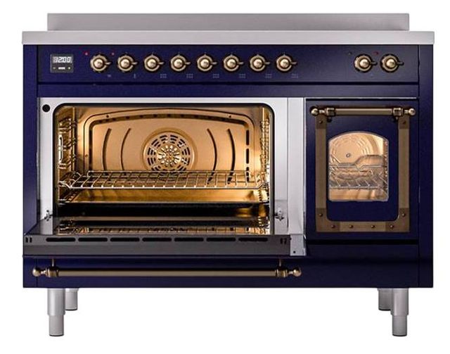 Ilve® Nostalgie II Noblesse 48'' Midnight Blue Pro Style Induction Range with Burnished Trim-3