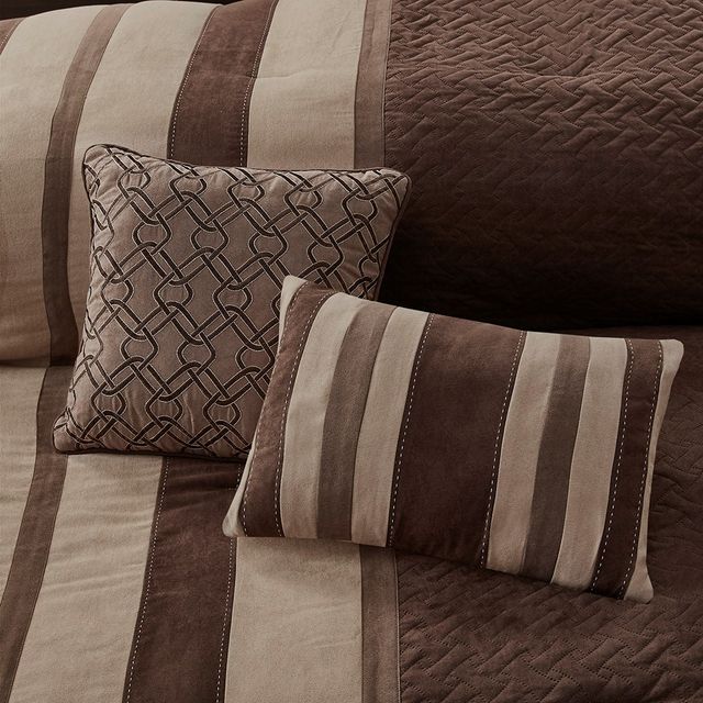 Olliix by Madison Park 7 Piece Tan California King Kennedy Faux Suede Comforter Set-3