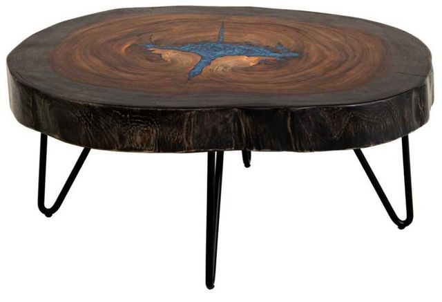 International Furniture Direct Parota Epoxy Stained Brown Cocktail Table with Black Base-2