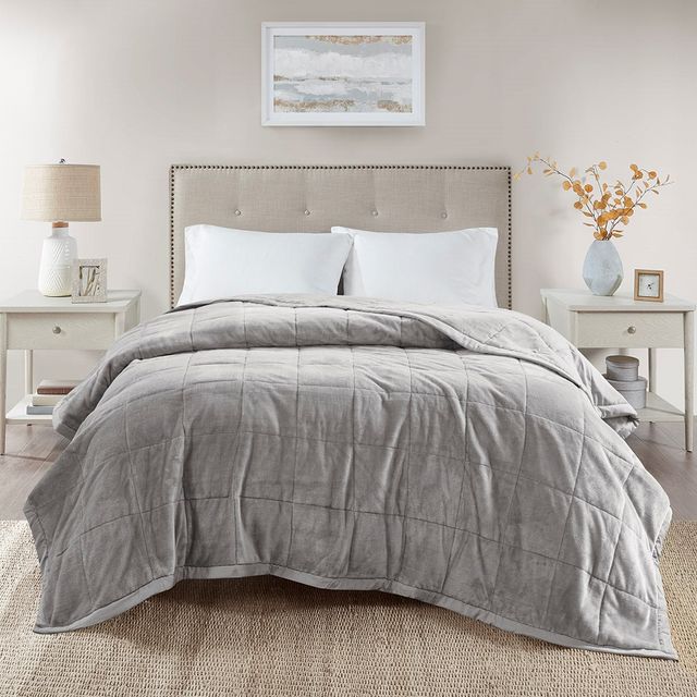 Olliix by Madison Park Coleman Grey Full/Queen Reversible Down Alternative Blanket-4