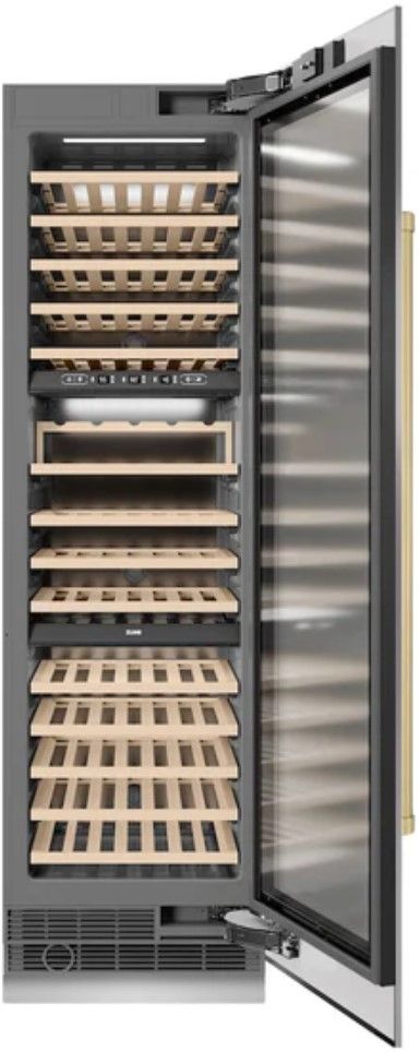 ZLINE Autograph Edition 24" 12.4 Cu. Ft. Triple Zone 100 Bottle Column Wine Cooler in Stainless Steel and Champagne Bronze Accents-1