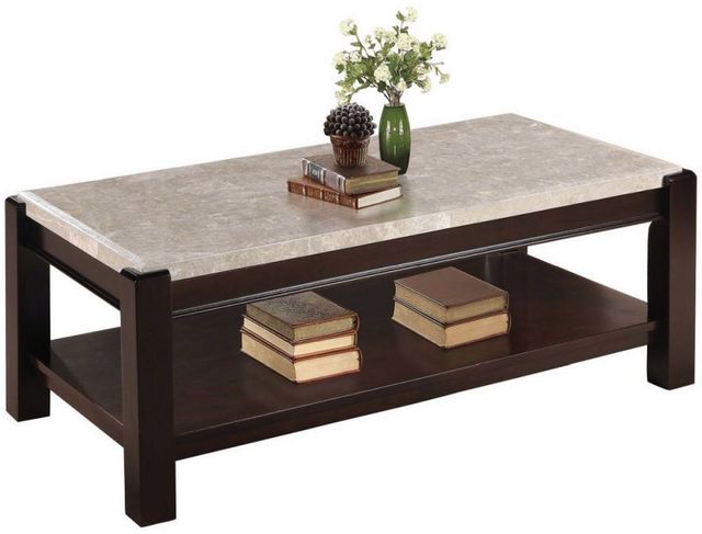 Mazin Furniture Festus Dark Cherry Cocktail Table with Taupe Marble Top -0