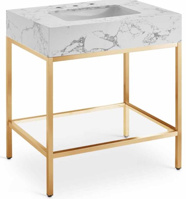 Meridian Furniture Marmo White/Brushed Brass 30" Bathroom Vanity-0
