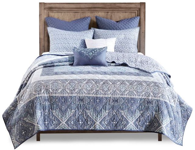 Olliix by Urban Habitat 7 Piece Blue King/California King Maggie Reversible Cotton Coverlet Set-0