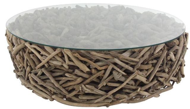 Deco Marche U Select Clear Coffee Table with Brown Base-1