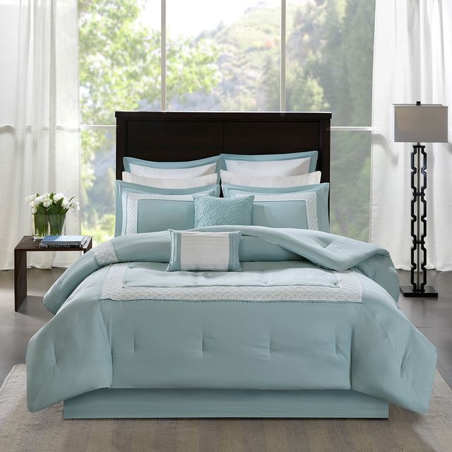 Olliix by Madison Park 8 Piece Aqua Queen Stratford Comforter Set-1