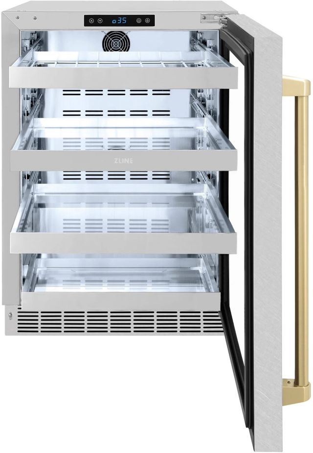 ZLINE Autograph Edition Touchstone 24" 5.2 Cu. Ft. Satin Stainless Steel Beverage Center with Glass Door and Champagne Bronze Handle-1