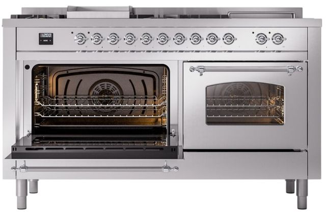 Ilve® Nostalgie II Series 60" Stainless Steel Pro Style Dual Fuel Range-2