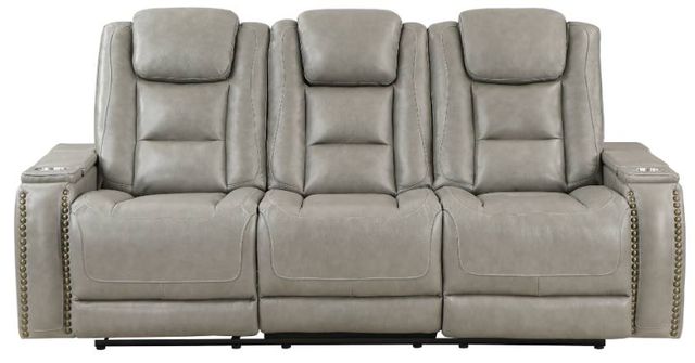 New Classic® Home Furnishings Breckenridge Light Gray Dual Manual Reclining Sofa -1