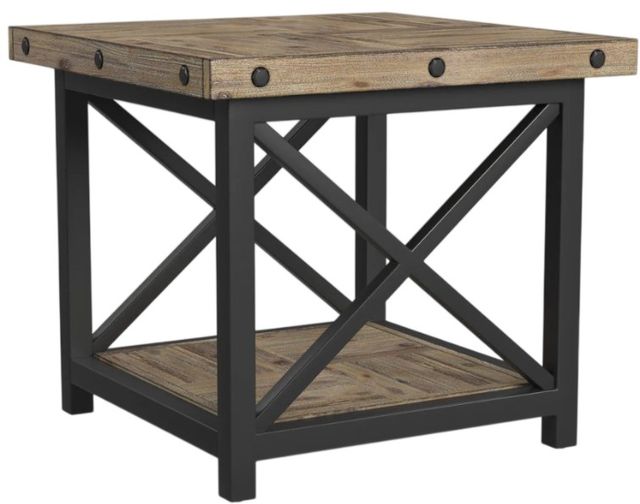 Flexsteel® Carpenter Light Brown Lamp Table with Black Metal Frames-0