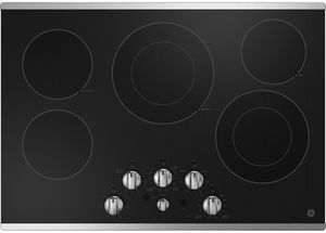 Front view of the GE® 30" Stainless Steel Electric Cooktop