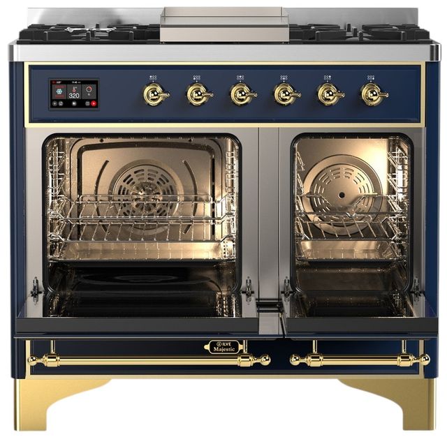 Ilve® Majestic III 40" Midnight Blue Pro Style Dual Fuel Natural Gas Range with Triple Glass Door and Brass Trim-1